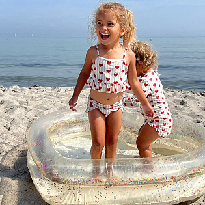 Детский надувной бассейн прозрачный Konges Slojd "Transparent", радужные сердца на кремовом